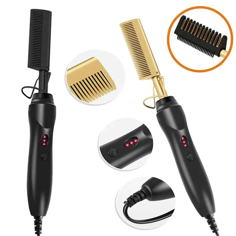 2 in 1 Hot Comb Straightener Electric Straightener Hair Curler Wet Dry Use Hair Flat Irons Hot Heating Comb For Hair