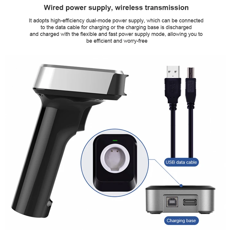 Long Distance Cordless Barcode Reader Handheld 2D Supermarket Wireless Barcode Scanner