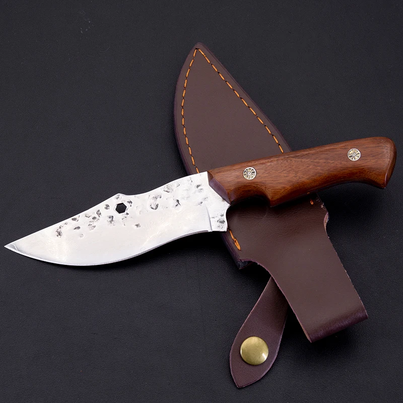 Home kitchen use wood handle cleaver butcher knife sharp stainless steel blade damascus knife with leather sleeve