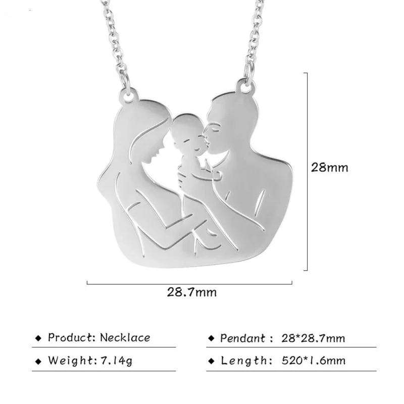 Pop jewelry cartoon character family mom dad child four person pendant bulk stainless steel necklace