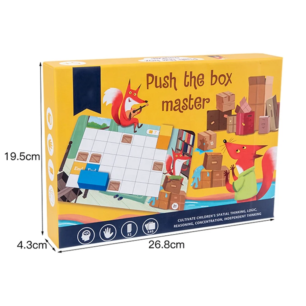 Kid Games Wood Push the Box Master Educational Develop Intelligence Wooden Board Game Building Blocks with 40 Levels