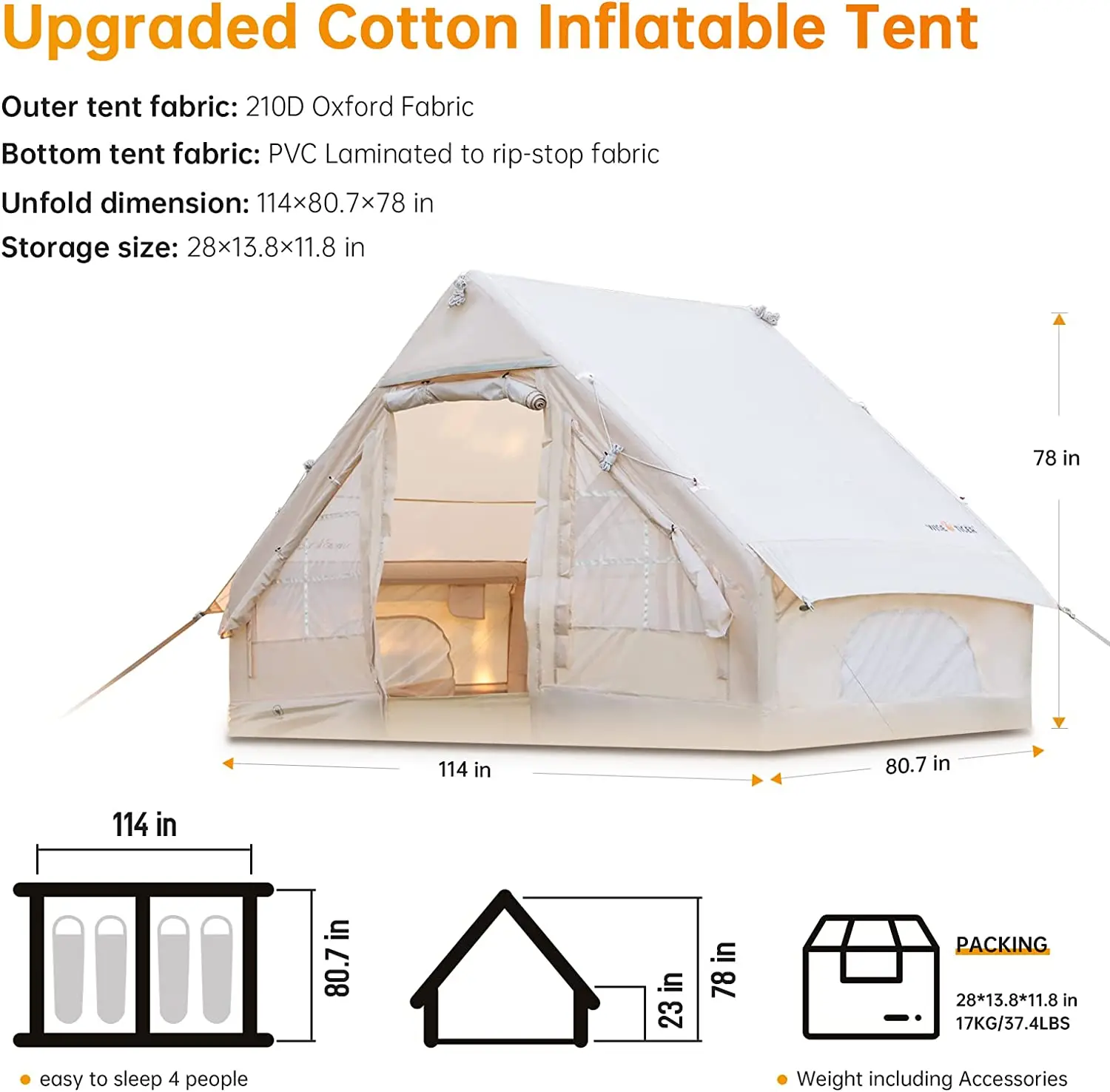Easy Set Up Multi Persons Cabin Large Room Glamping Waterproof Inflatable House Air Tent Outdoor Inflatable Camping Tent