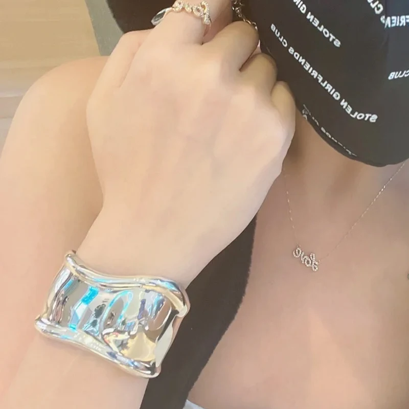 43mm Bone Cuff Irregular Bracelet Plated 18K Real Gold Women Elsa Peretti Bracelet Left Right Hand Fashion Jewelry Top Bracelet