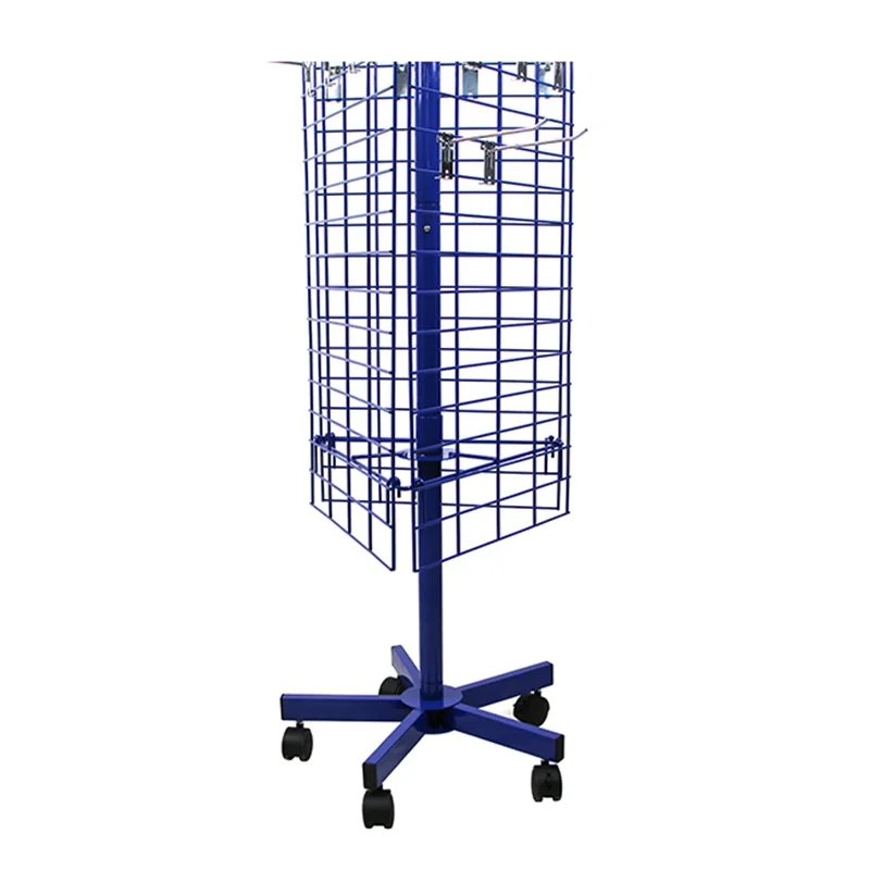 New Arrival Spinner Three-side Metal Grid Panel Floor Display Rack for Hanging Accessories