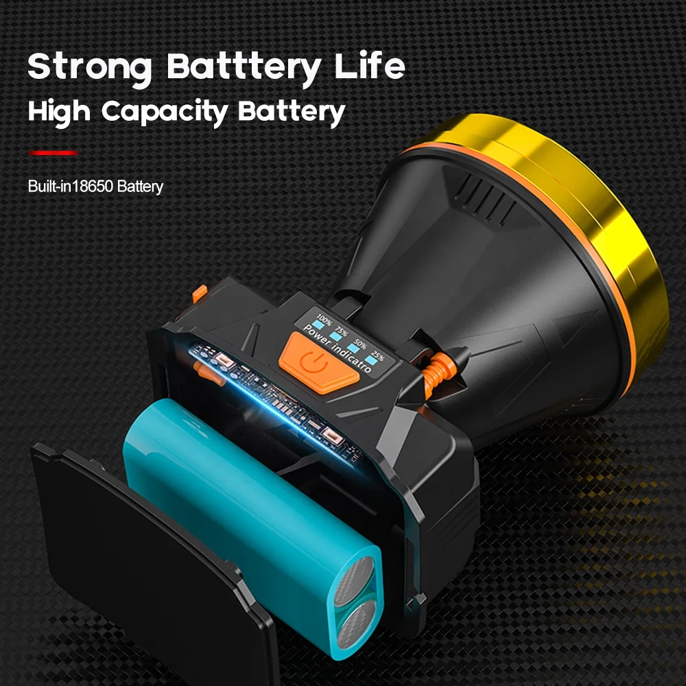 Portable Wholesale USB Zoomable Rechargeable Waterproof Head Light Three Modes with Power Display Led Torch Headlamp