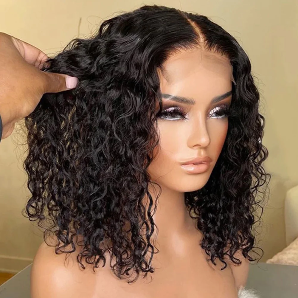 Kinky Curly Short Wigs Human Hair 13X6 Lace Front,Raw Brazilian Water Curly Bob Hair Wig,Perruque Short Deep Wig For Black Women