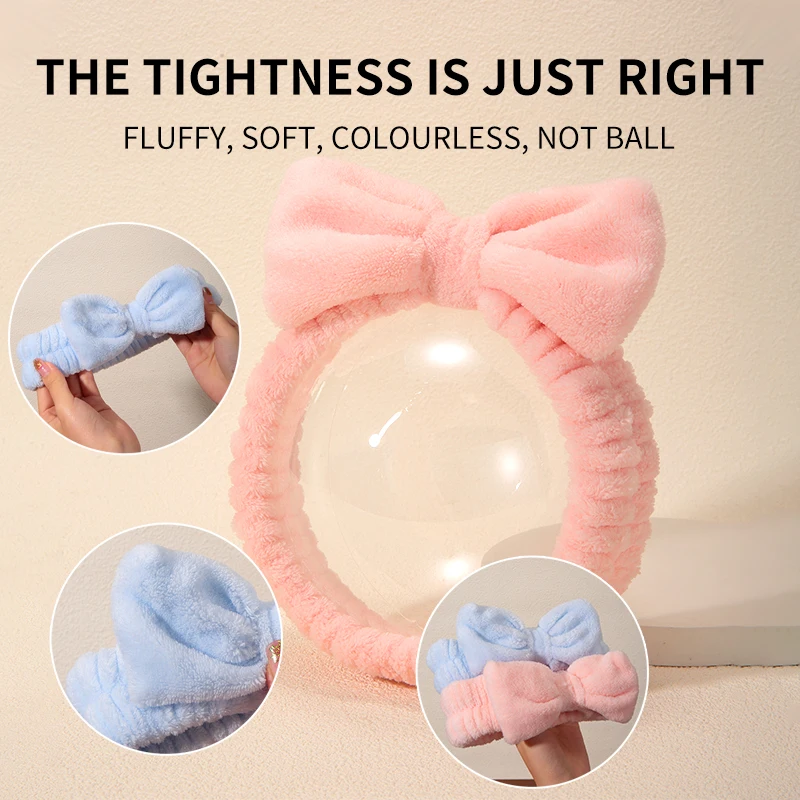 LMLTOP Wholesale Cute Bowknot Soft Face Clean Hairband For Baby Girls Women Coral Fleece Spa Sport Yoga Wrist Headband SY806
