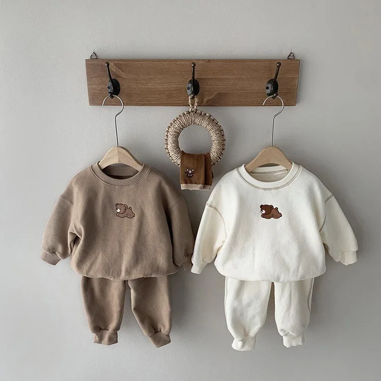 Xiximi Baby Embroidered Bear Casual Sweatsuit Children Clothes 2022 Spring Korean Style Sports Two-piece Baby Clothing Sets