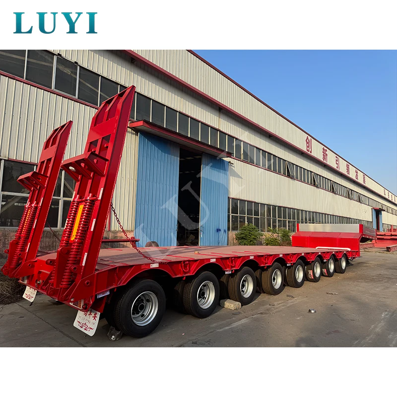 LUYI Heavy Duty 8 Axle 120 Ton 150 Ton 40 ft Loader 100 Tons Hydraulic Lowbed Truck Lowboy Low Bed Semi Trailer