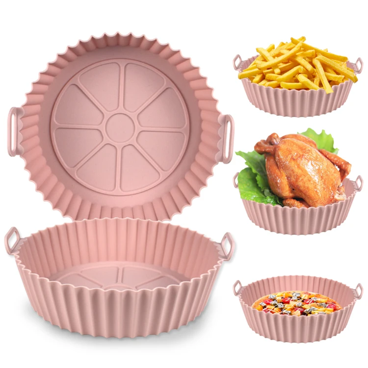 Oem Air Fryer Baking Basket Tray Round Air Fryer Pot Pan Liner Reusable Bpa Free Air Fryer Silicone Pot