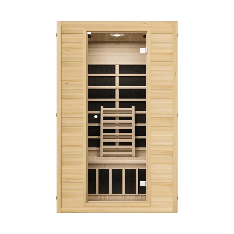 1 to 2 Person Hemlock Wood Low EMF FAR Infrared Sauna for Home with LED Control Panel and Tempered Glass Door