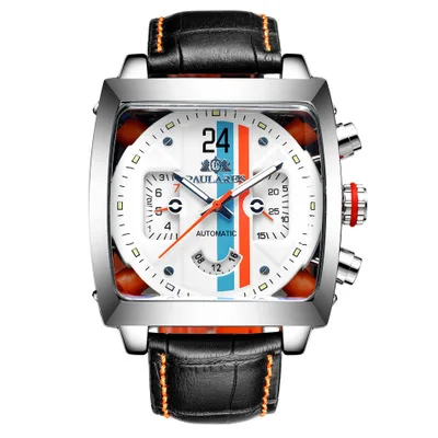 
PAULAREIS Mechanical Watch Chronograph Wristwatch Men Fashion Watches Leather Strap Relogio Masculino 