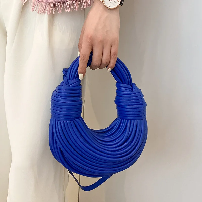 2024 New Fashion Luxury Designer Handbags Woven Noodle Rope Knotted Pulled Clutch Bag Rainbow Mini Handbag for Women