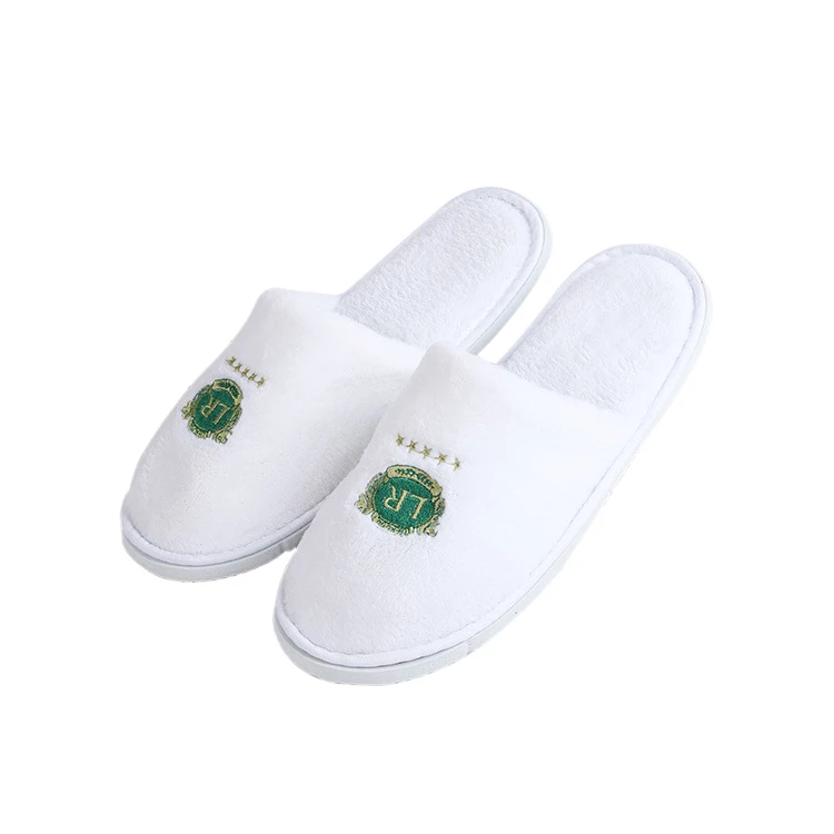 High Quality Custom Logo Machine Washable Eva Sole White Coral Fleece Slipper for Hotel spa