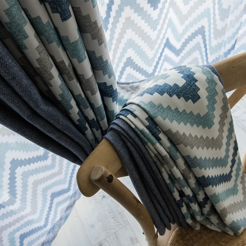 Затемняющие шторы Sunny Textile в скандинавском стиле с геометрическим принтом и пэчворком