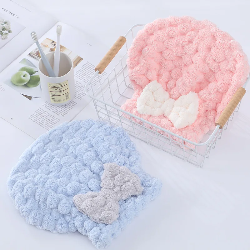 Wholesale Cloud Coral Velvet Bow Princess Dry Hair Cap Thickened Quick Drying Water Absorbing Shower Cap Cute Dry Hair Cap