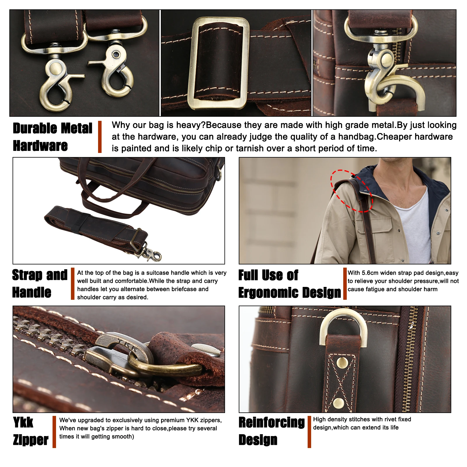 High Quality Brand Large Capacity Vintage Mens Full Grain Genuine Leather Bags Crazy Horse Cow Leather Travel Laptop Briefcase