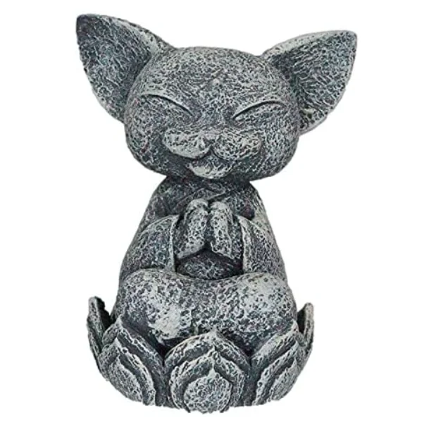 Wholesale Zen Meditating Cat Monk On Lotus Throne Mini Statue