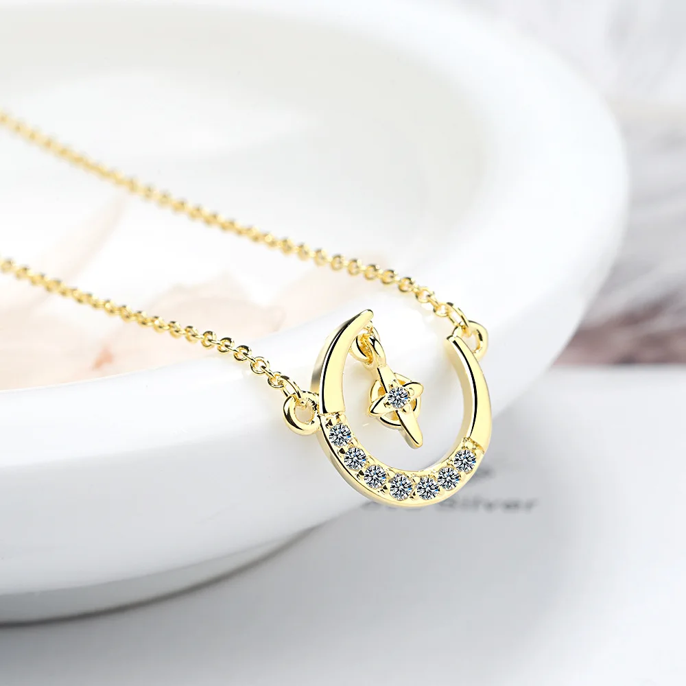 GSY Dainty Fashion 18k Gold Plated Moon Necklace Pendant For Women Korean Jewelry