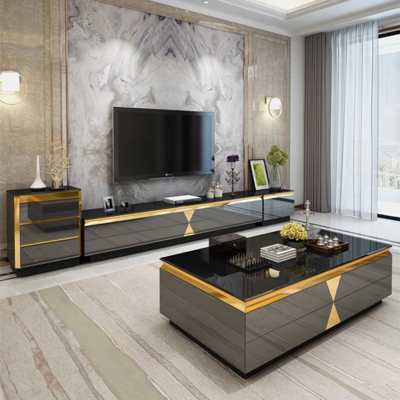 
The latest living room solid wood marble luxury modern tv cabinet designs 