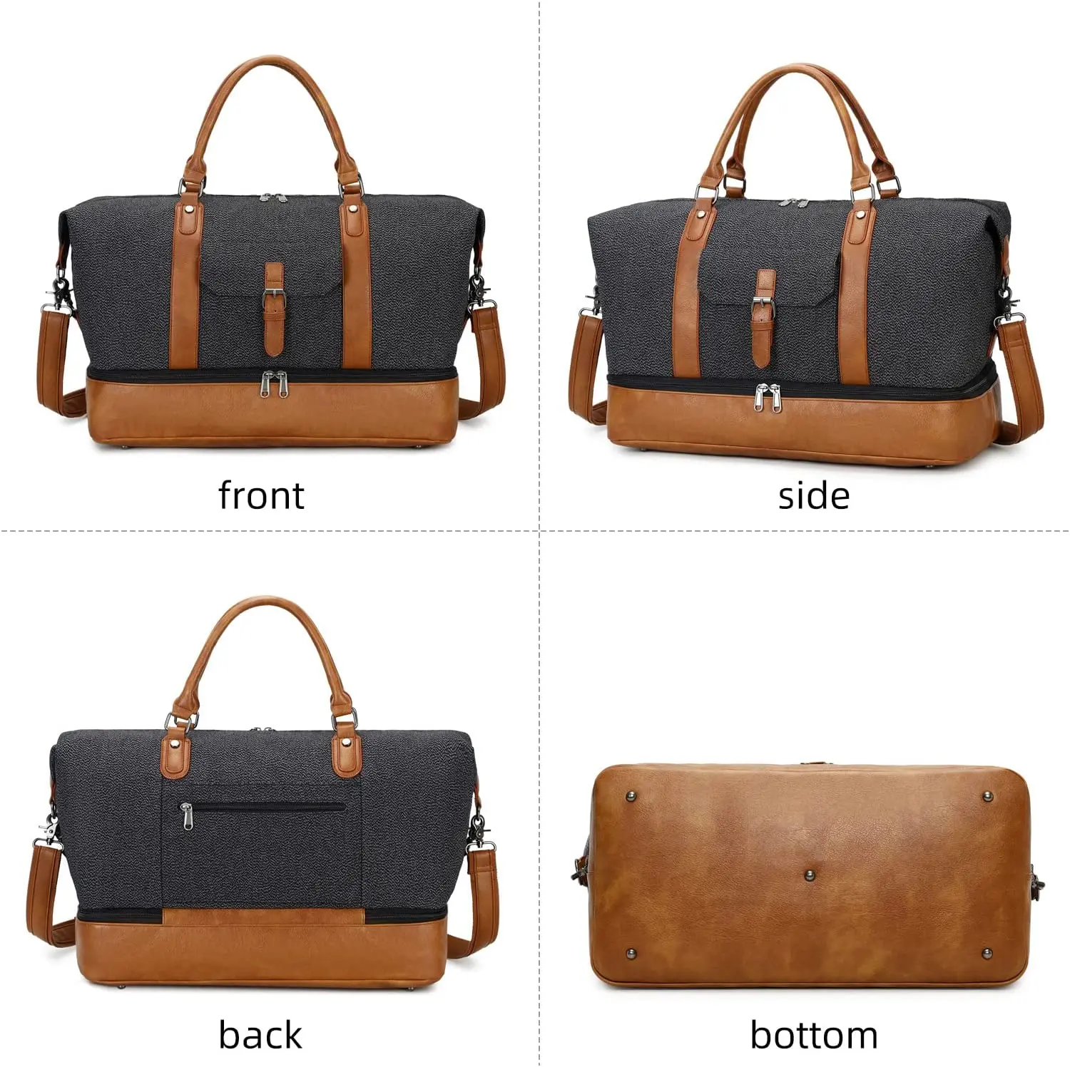 Leather material Canvas Travel Duffel Bag Overnight Weekender Bag Carry Shoulder Bag with Shoes Compartment