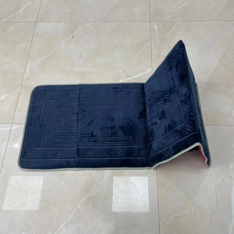 Wholesale price prayer mat luxury Muslim worship mat embossed foldable mosque carpet backrest