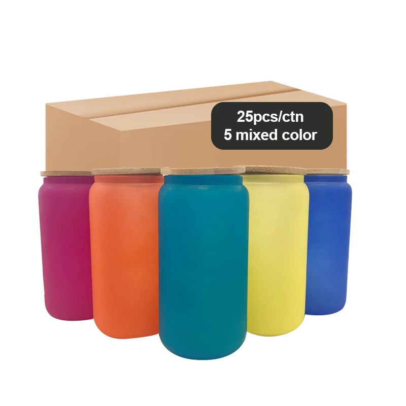 Новое поступление, Стеклянный Стакан холодного цвета 16 унций в форме банка с бамбуковой крышкой и соломинкой Для склада в США