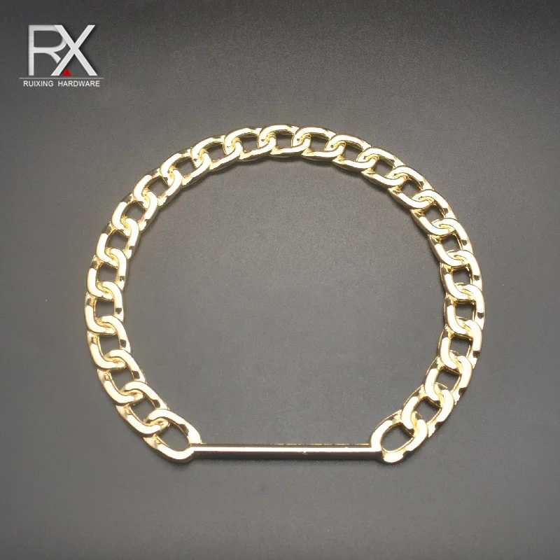 Custom decorative chain metal handle light gold bag handle zinc alloy handbag chain shape handle for lady bag strap clasp
