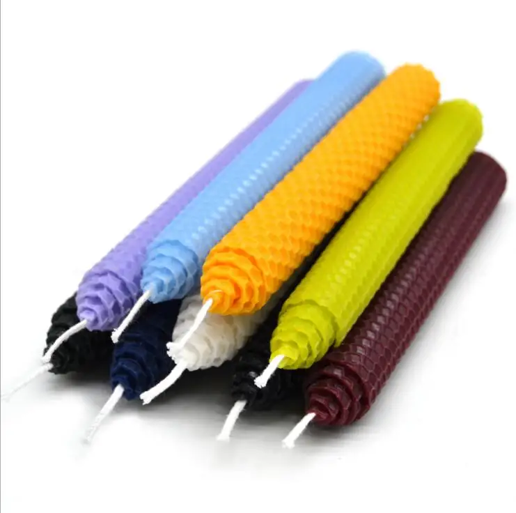 high quality smokeless customized hand-rolled natural taper beeswax candle stick