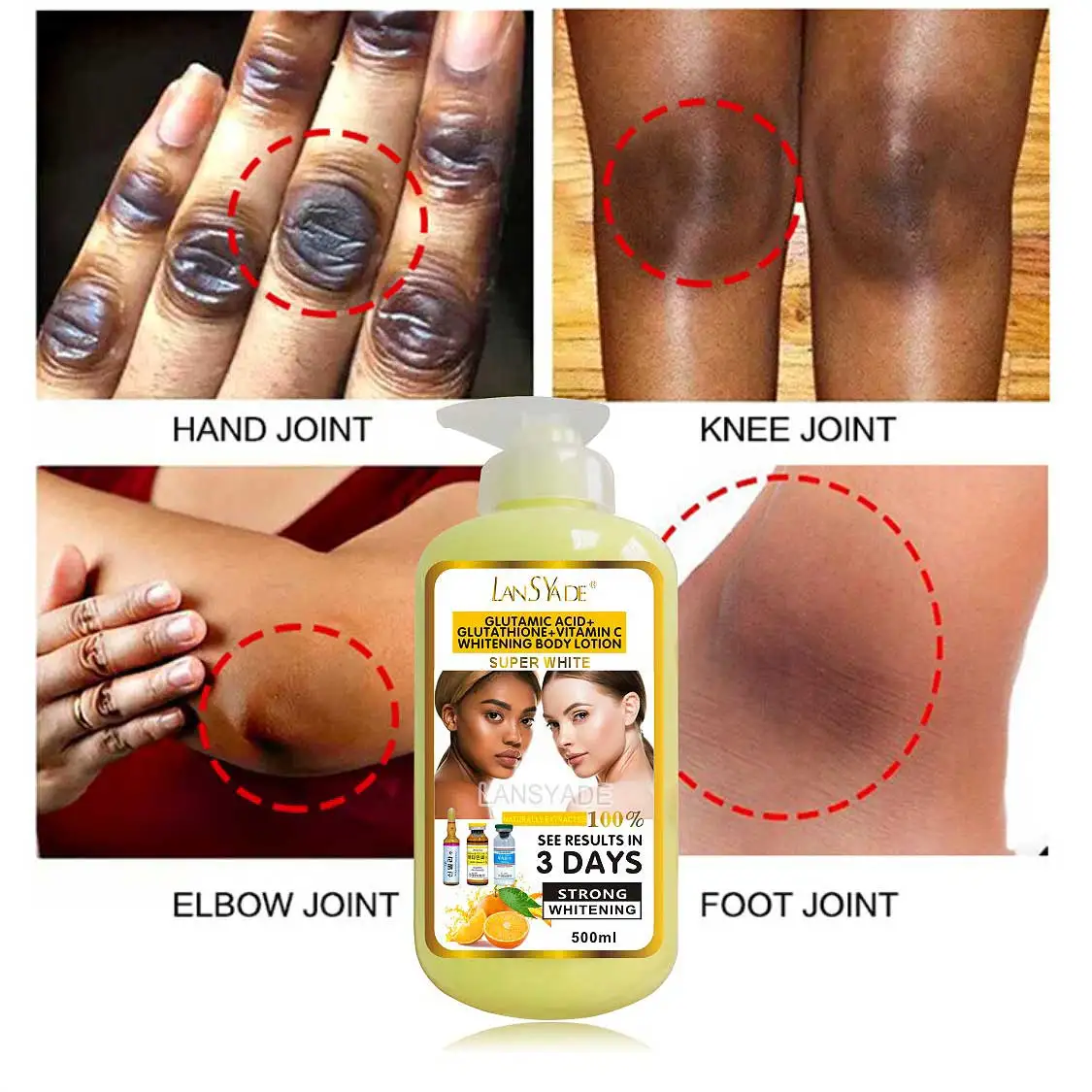 Wholesale OEM Gluta Acid Nourish Skin Lotion Vitamin C Brightening 3 Days Strong Bleaching Darkspot Body Whitening Lotion