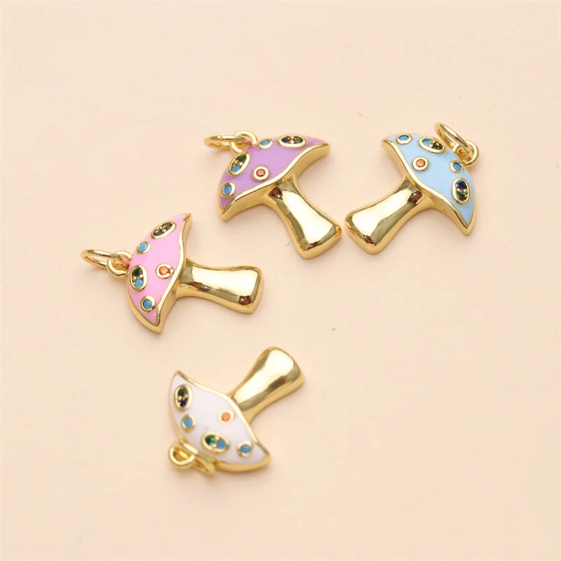 2023  Enamel Cute Tiny Charms For Necklace Jewelry Retro Mushroom shape Brass Charm