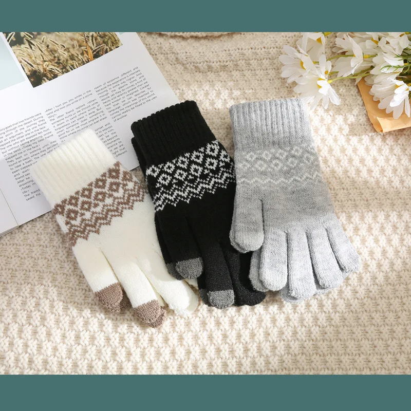 Winter Magic Gloves Touch Screen Women Men Warm Stretch Knitted Wool Mittens Decorative Pattern Acrylic Gloves