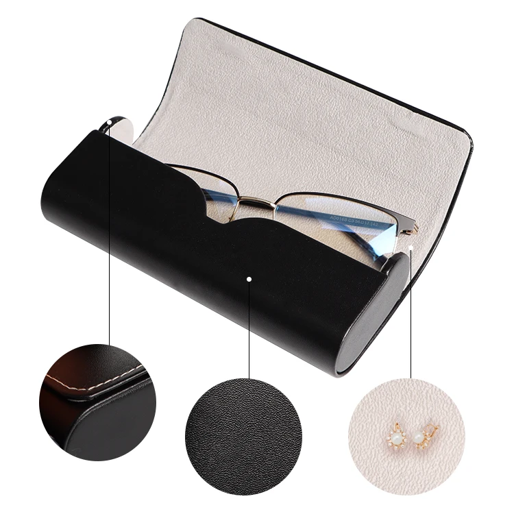 Portable Eyeglass Case, Luxury Stylish vegan Leather Compact Magnetic Closure eyewear Cases for School, Reading and Office
