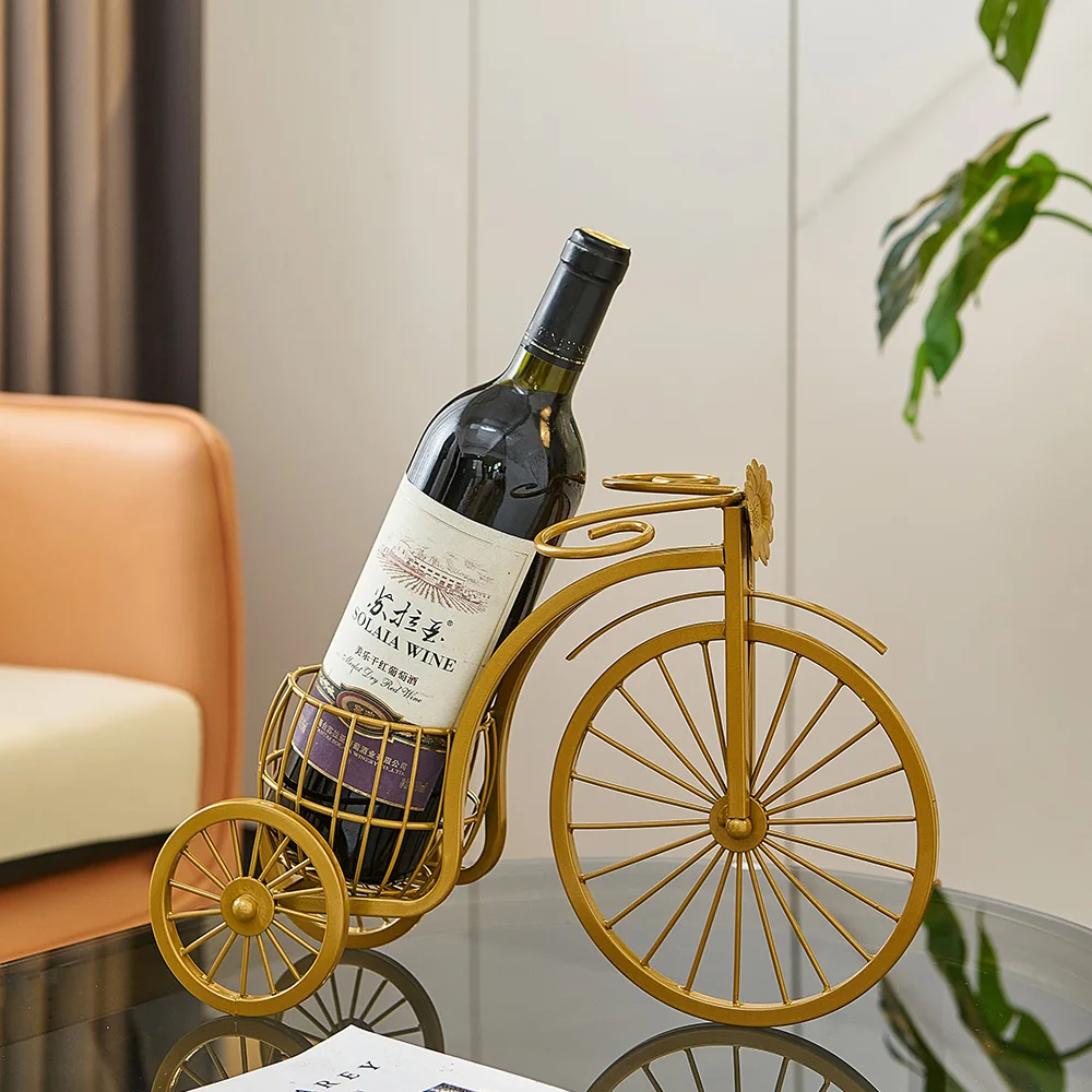 Household wine decorations motorcycle single bottle and two upside down glass holders wine rack with wheels