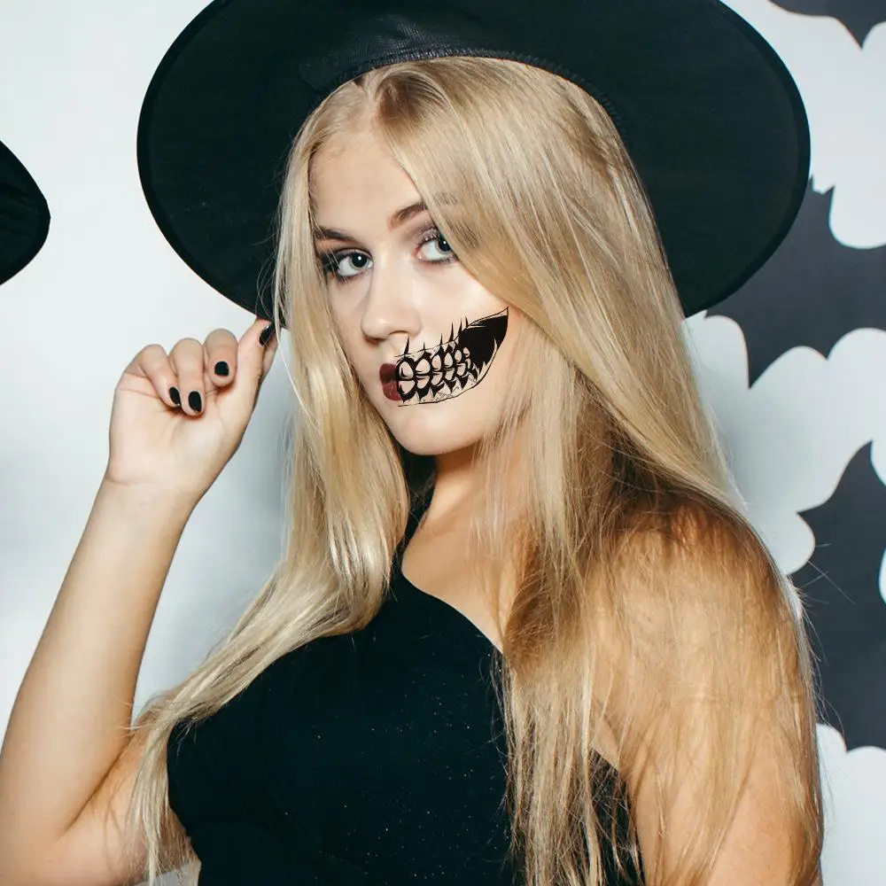 Halloween Mouth Teeth Face Tattoo Stickers Makeup Funny Temporary Stickers Halloween Party Horror Tattoos