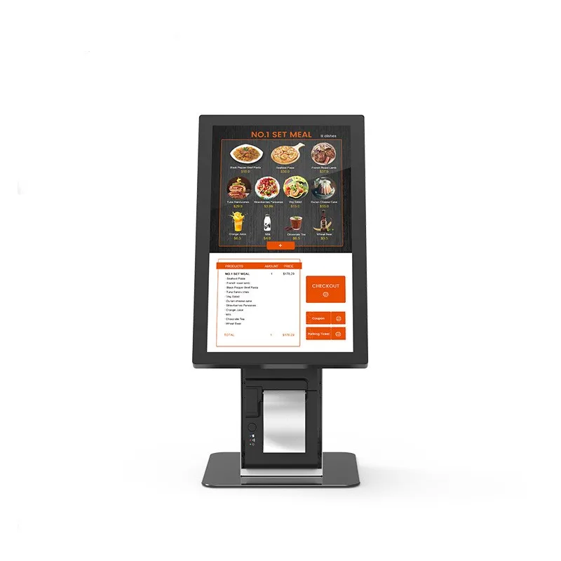 21.5inch Countertop Kiosk Fast Food Self Service Totem Wall Mountable Payment Kiosk with QR Code Scanner  Totems