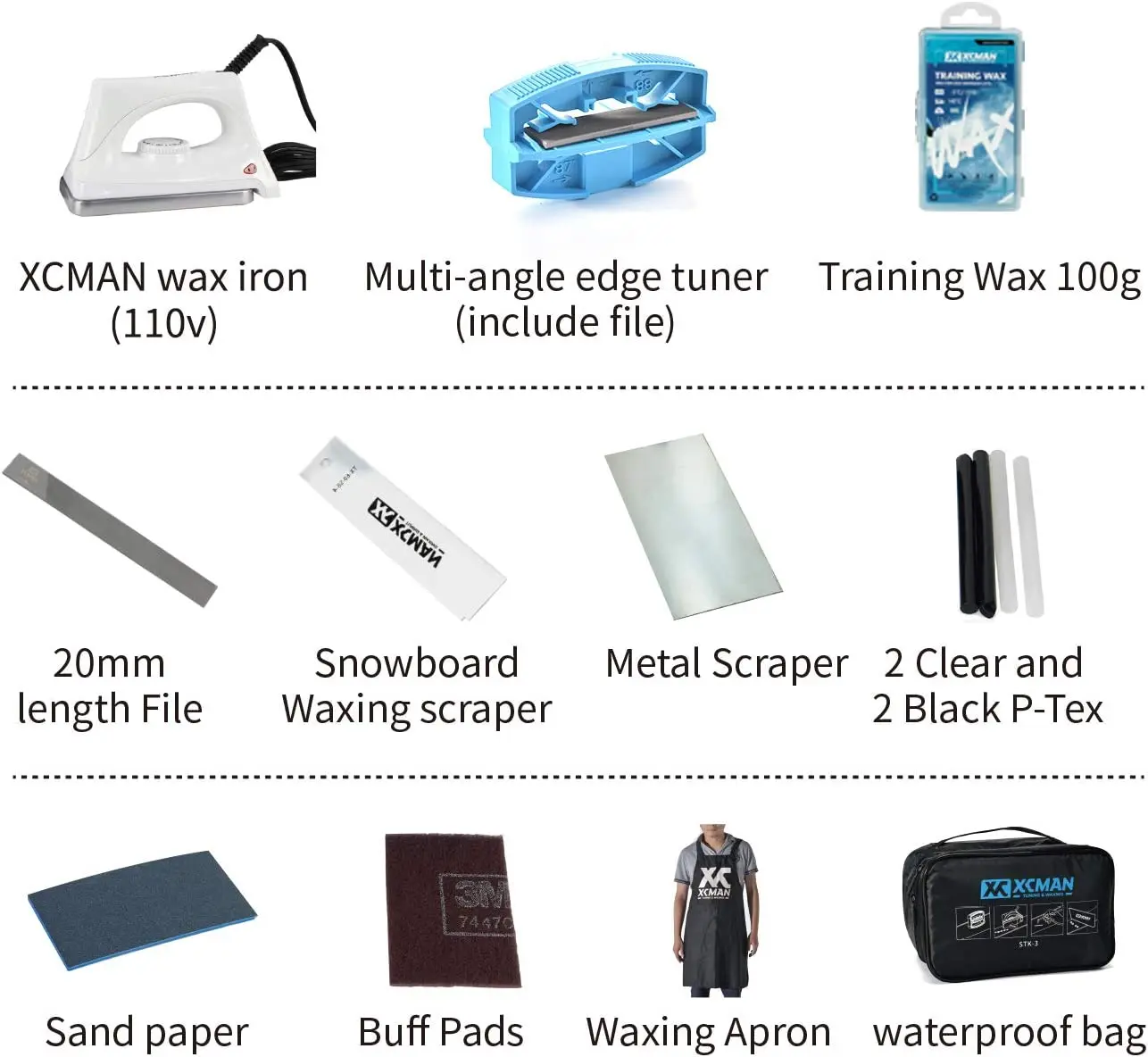 Complete Ski Snowboard Tuning  Waxing Kit with Iron Universal Wax Edge Tune Wax Scraper Ptex