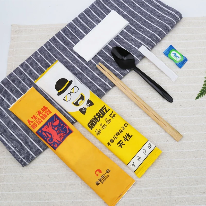 Take Away Disposable Cutlery Set Chopsticks bag Spoon Toothpick With Napkin Utensils Pack