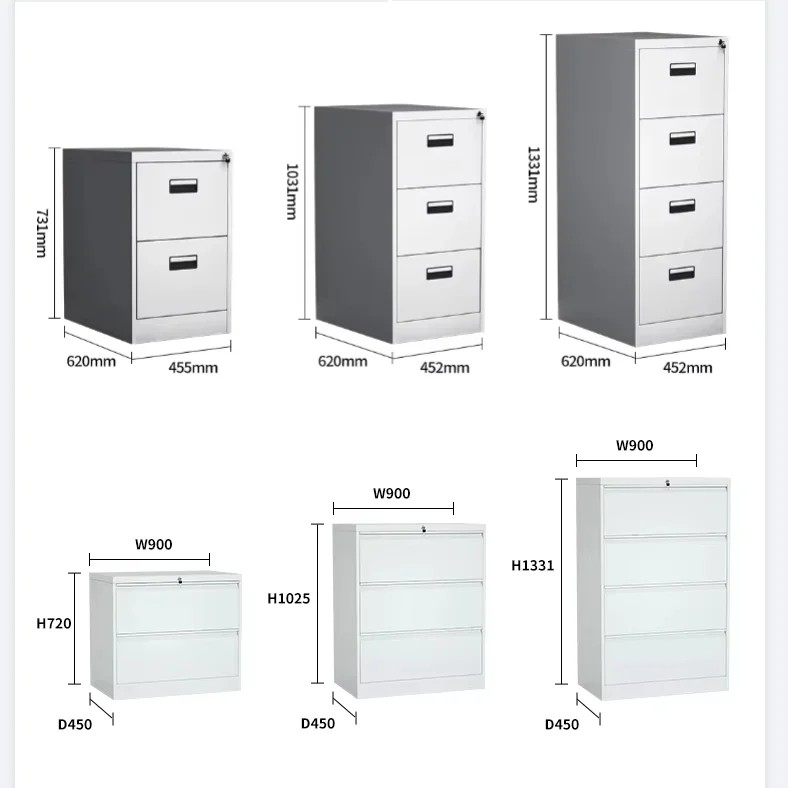 Office Drawer Cabinet Metal Vertical Filing Cabinet Steel Drawers 4 Drawer Storage Cabinet with central locking
