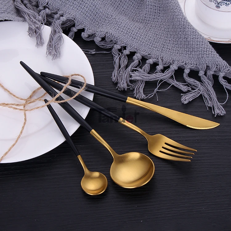 elegant bulk matte gold cutlery pink handle stainless steel flatware