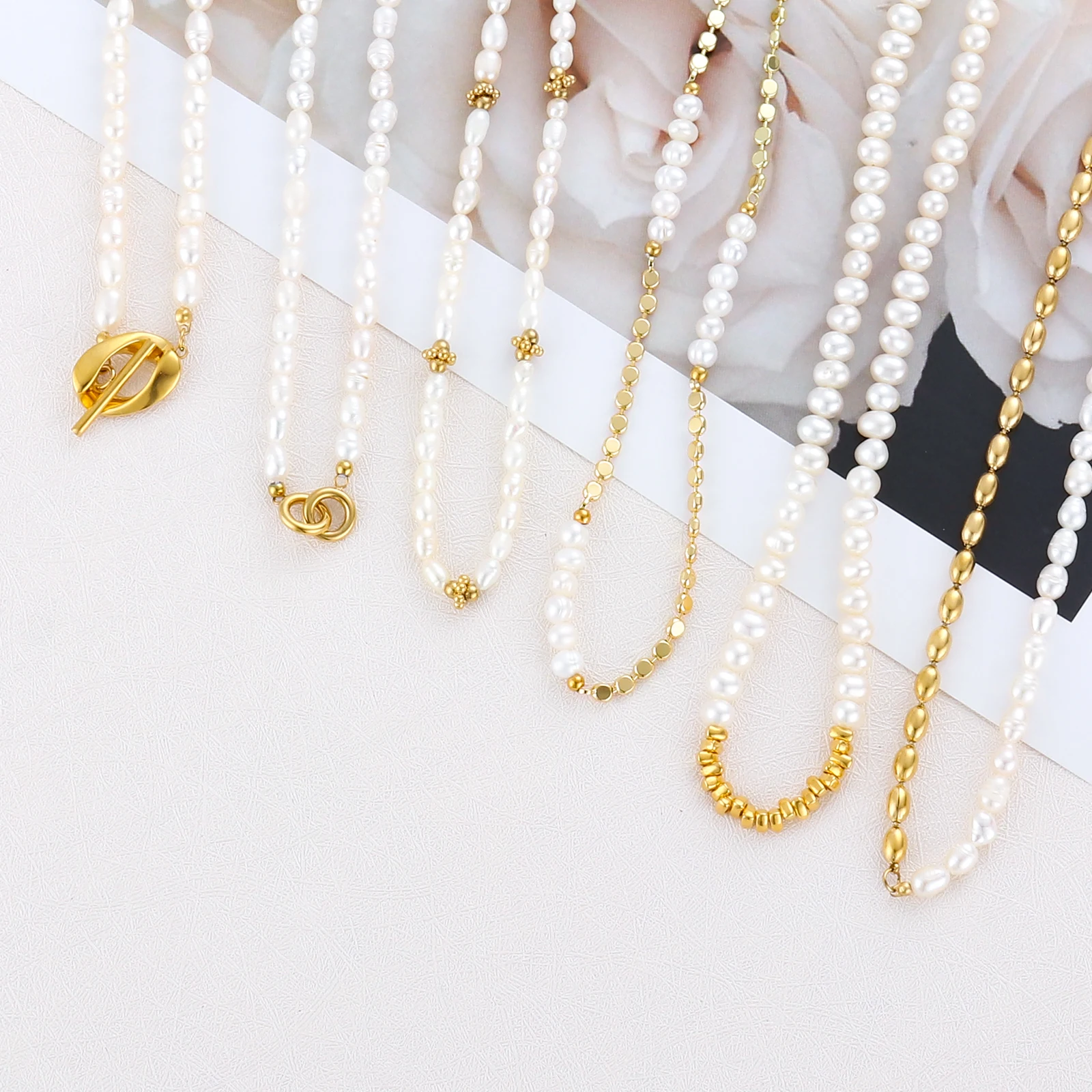 18K Gold Plated Fashion Rose Sun Love Heart Coin Charms Choker Copper Pendant  Beaded Bead Jewelry Pearl Necklaces For Women