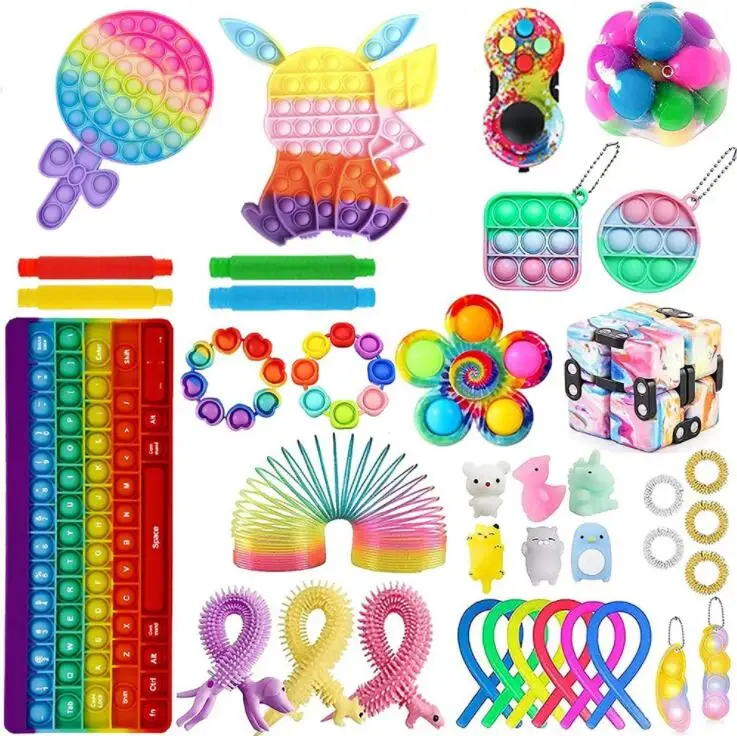 factory wholesale ADHD pop Toy Set for Kids Fidget Pad Stress Balls Marble Mesh Pop Tubes pop toy pack