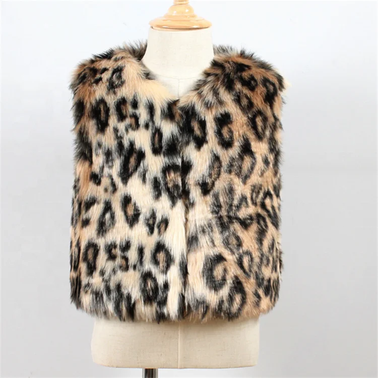 
Wholesale Customized Winter Faux Fur Kids Leopard Vest 