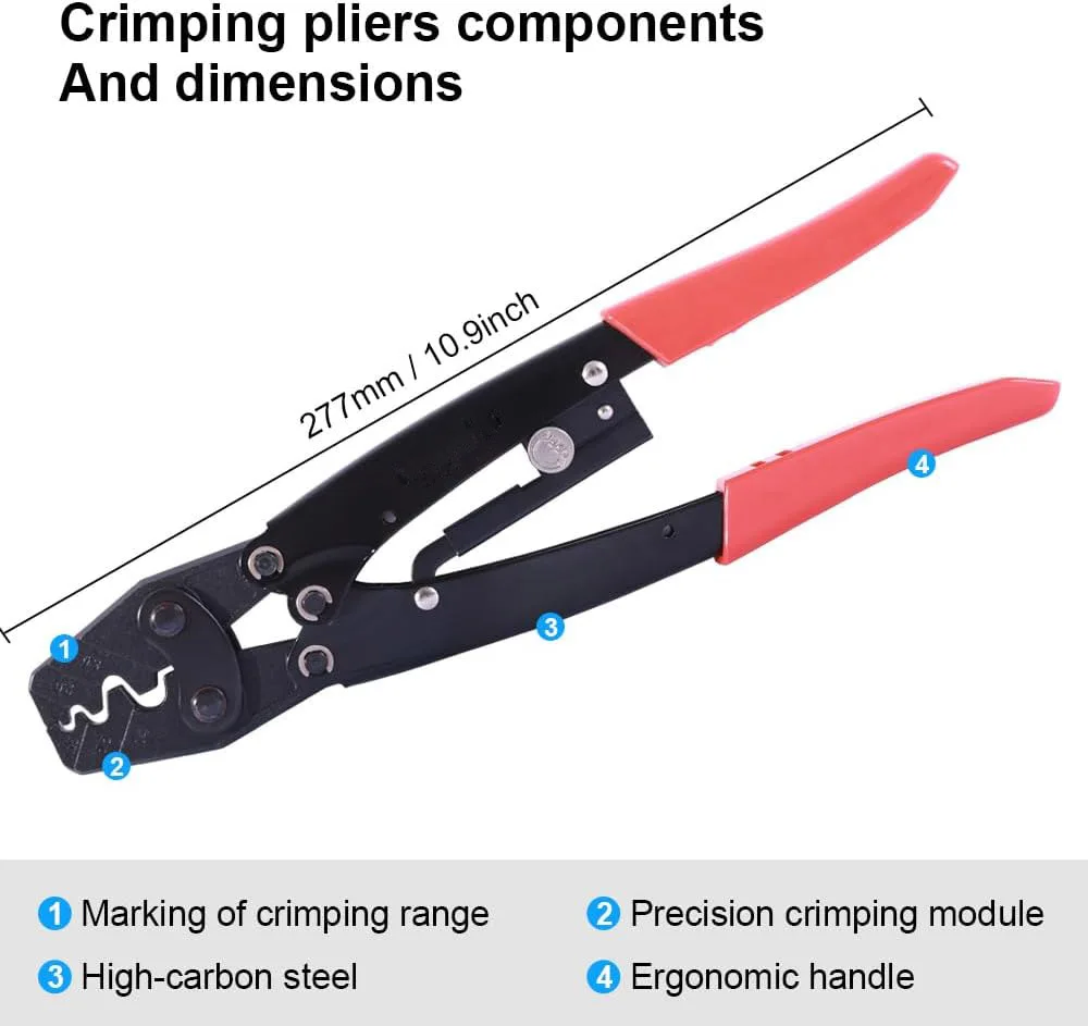 Non Insulated Terminal Crimper AWG 22-6 Ratchet Wire Crimper Tool Battery Cable Terminal Copper Butt Connectors Splice Wire