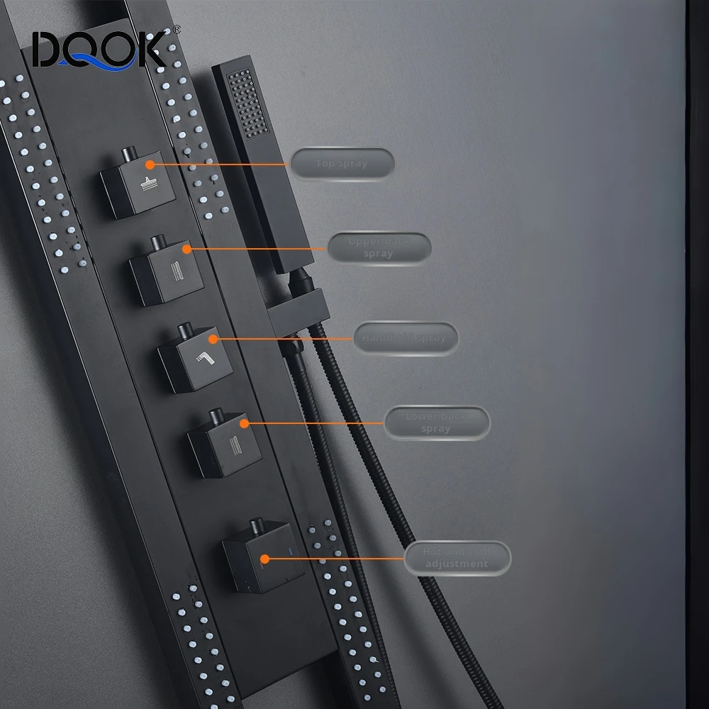 DQOK Hot Sale Black Multifunction Rainfalll Piano Key Hot And Cold Sprinkler Massage Shower Sets System Panel