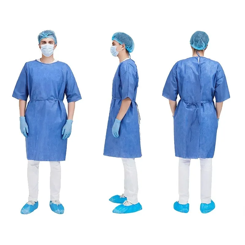 Surgical Hospital Clothing Gown for Patient Surgery Short Sleeve Disposable Patient Gowns 35g SMS Gown for Adults