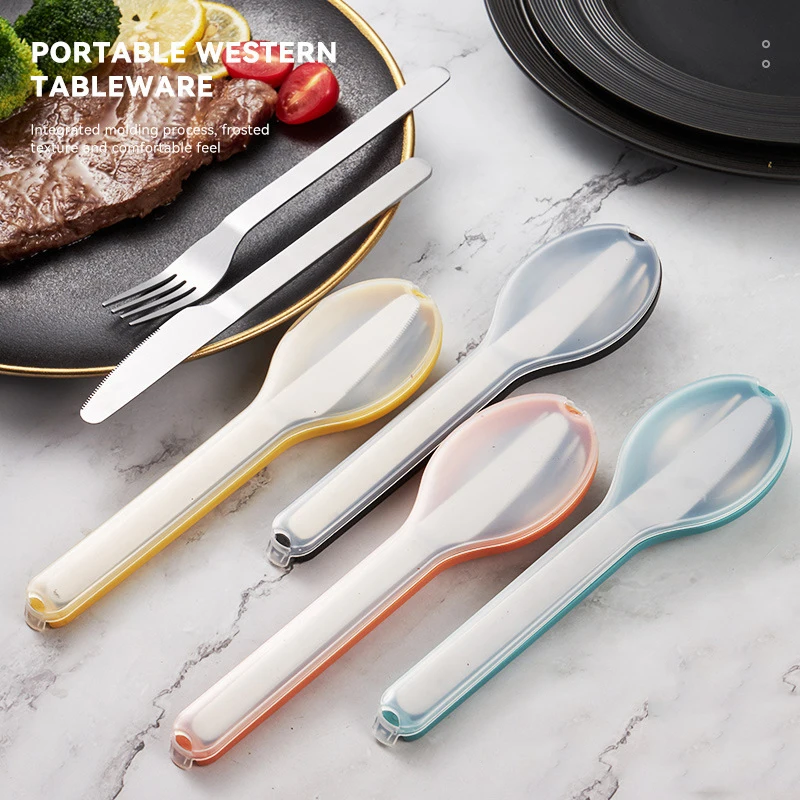 Outdoor Gift 3pcs Reusable Silverware Utensils Set 18/10 Stainless Steel Travel Flatware Camping Portable Cutlery Set with Case