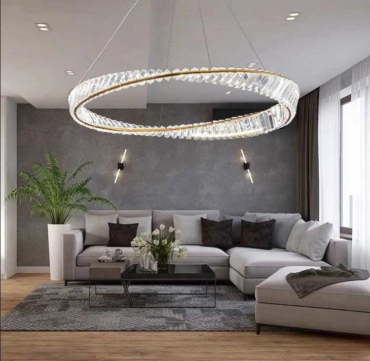 hotel  luxury golden lighting lustre cristal modern  ceiling chandelier design led circle  classic crystal pendant light
