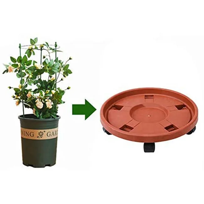 Hot Sale Moveable Universal Wheels Plant Plastic Pots Push Rolling Tray Trolley Round Garden Home