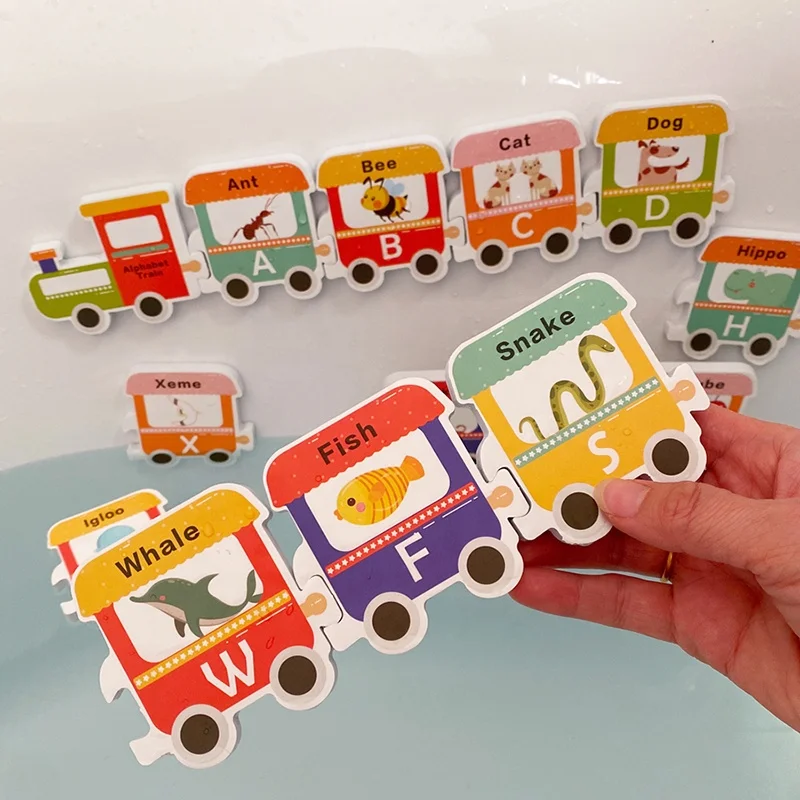 Bath toys Non toxic eva elephant train bath alphabets children bathroom floating water foam bath toy
